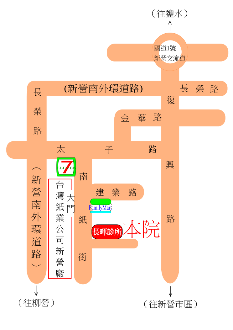 台南新營長暉診所的手繪地圖 106 02 05更新